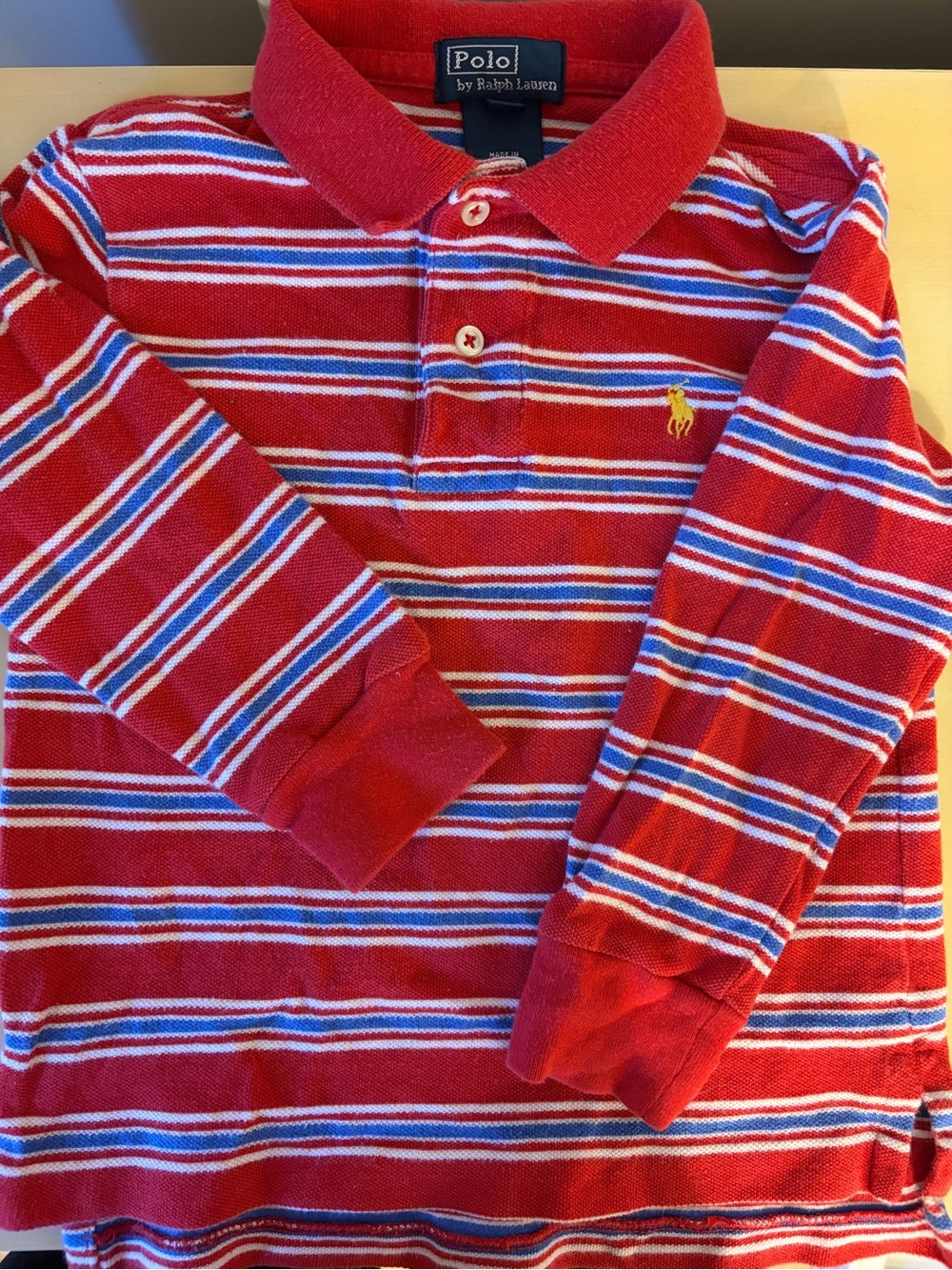 Polo by Ralph Lauren Red Striped Long-Sleeve Polo with Blue and White Accents